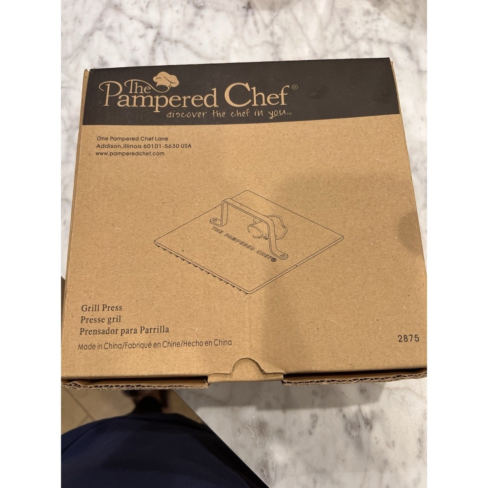 Pampered Chef Grill Press 2875 Cast Iron Enamel Rectangular Bacon Panini Press